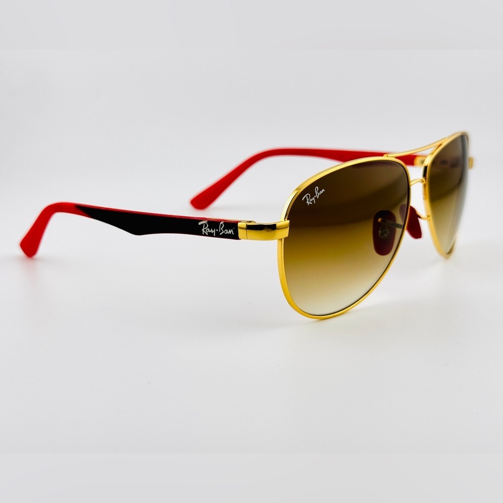 Ray-Ban Scuderia Ferrari Sunglasses RB8313M Gold Frame Brown Gradient Lenses - Picture 10 of 15